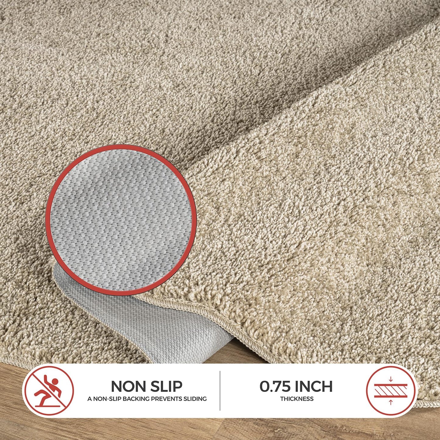 Luul Home Non Slip Solid Area Rug Beige 6x9 Rubber Back Soft Rugs for Living Room Kitchen Bedroom and Hallway Stain Resistant Washable Easy Cleaning Non Shedding Carpet Beige 6 x 9