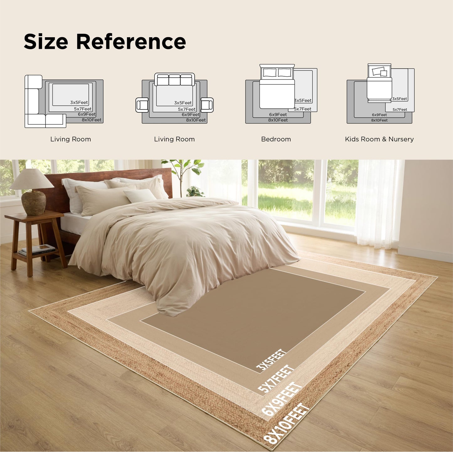Bedsure 5x7 Printed Jute-Look Rug for Living Room, Machine Washable Rugs, Jute-Look Rug, Non-Slip Backing, Non-Shedding