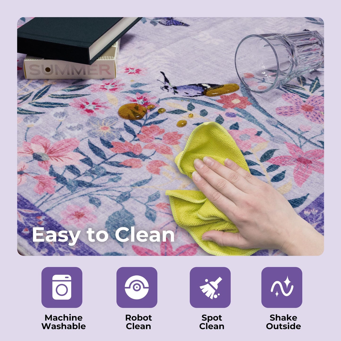 Purple 3x12 Runner Rug for Hallways Bed Side Kitchen, Boho Washable Low-Pile Floor Entryway Long Bathroom Mat, Non-Slip Laundry Room Washstand Front Carpet 36x144 Inch