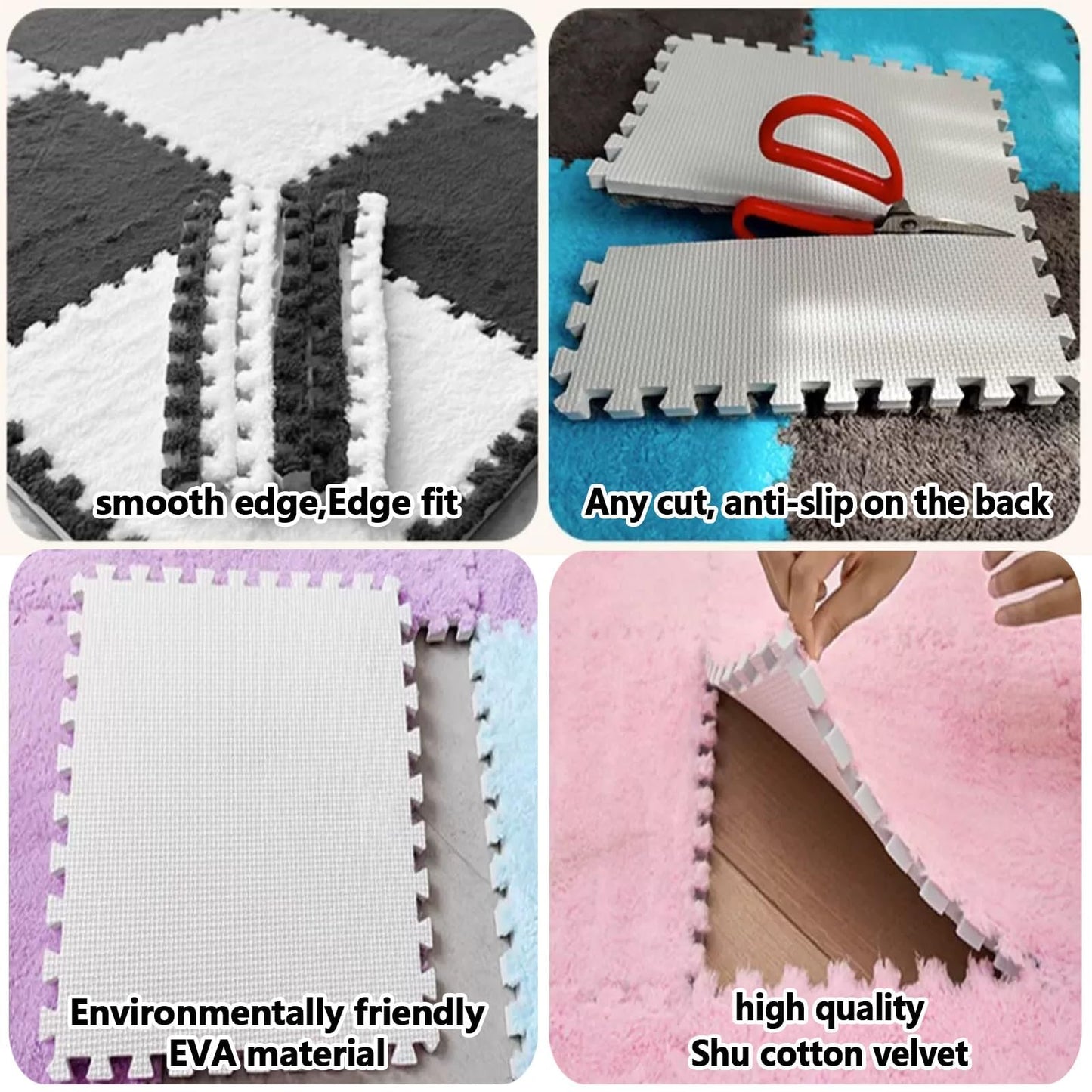 WLYMQFC Modern Sound Insulation Carpet, Interlocking Bedroom Area Rugs, Soft Comfort Parlor Carpet, Indoor 10 Pieces EVA Washable Floor Mat, Easy to Disassemble,Seamless Splicing,Suitable for All Seas