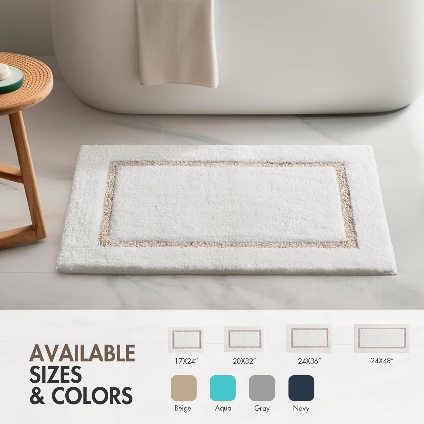 Madison Park Roan Bath Rug 17x24, Thick Absorbent Microfiber Bathroom Mat, Non Slip TPR Backing, Machine Washable, Oeko-TEX Certified, Hotel-Inspired Tufted Plush Design, Beige