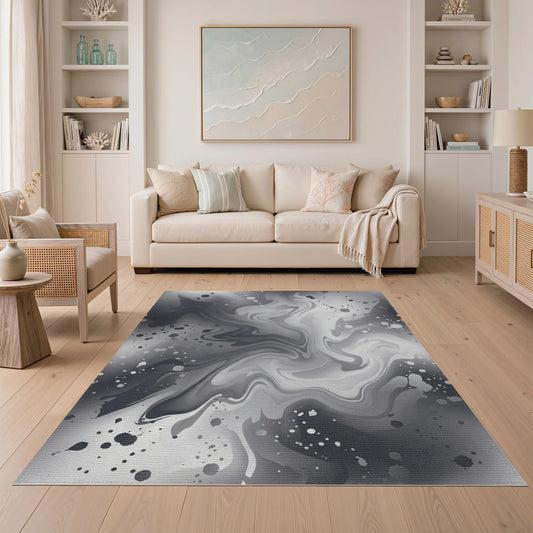 ODIKA 5'x7' Adult Asymmetrical Cave Flowing Wave Plush Abstract Grey Sound Washable Area Rug Non-Slip Chair-Friendly for Dining Room, Under Table, Home Office