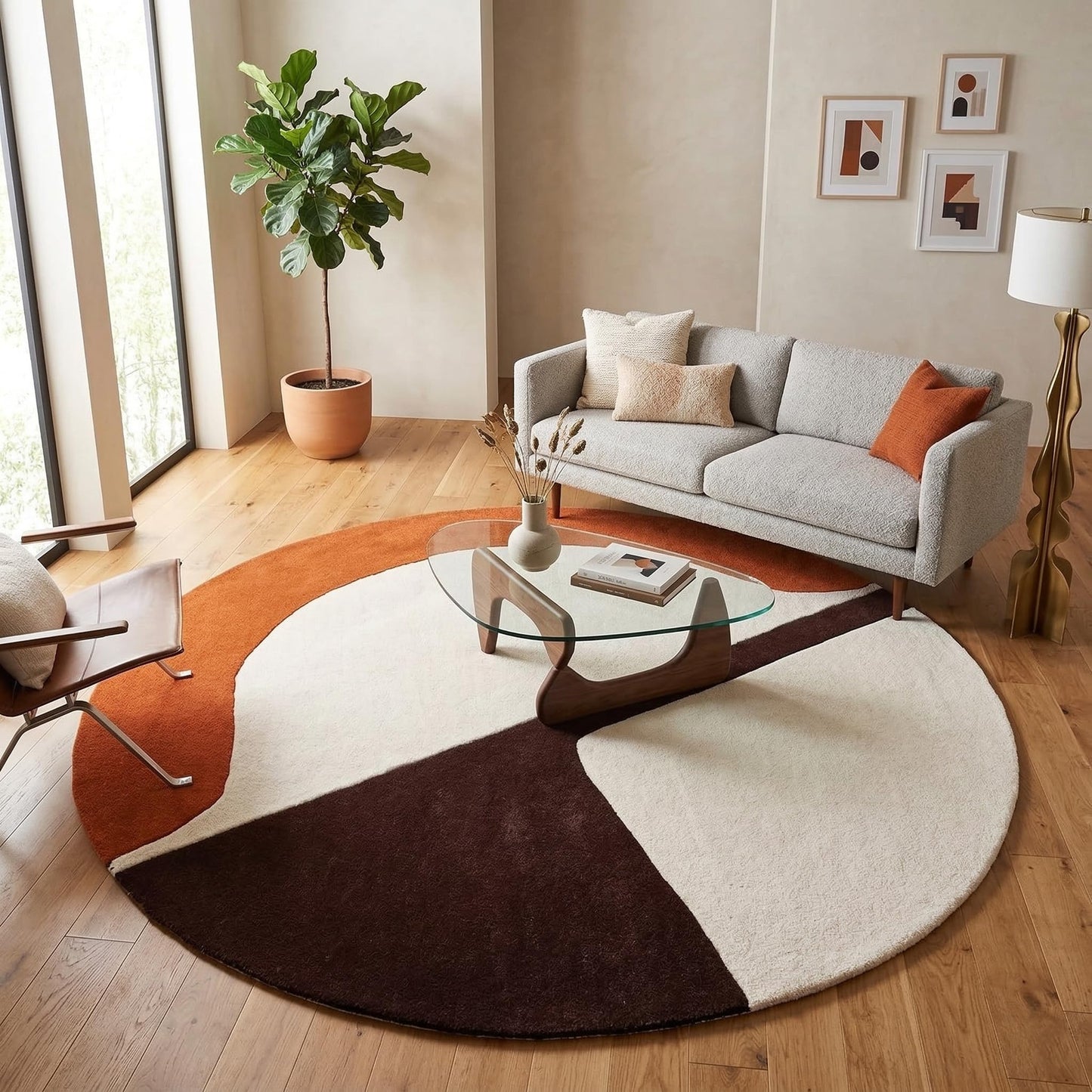 RUGORIA Restoration and Renovation Hand-Tufted Round Wool Area Rug – Unique Modern Circular Design, 100% Natural Wool, Perfect for Contemporary Home Décor, Living Room, Bedroom (Orange, 5' Round)