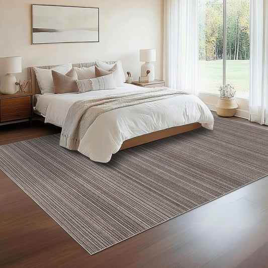 Garvee 9x12 Washable Rugs for Living Room Solid Printed Braid Rug for Bedroom Stain Resistant Easy Cleaning Non Slip Floor Cover for Bedroom Dining Room Office NurseryNot Braided，Brown