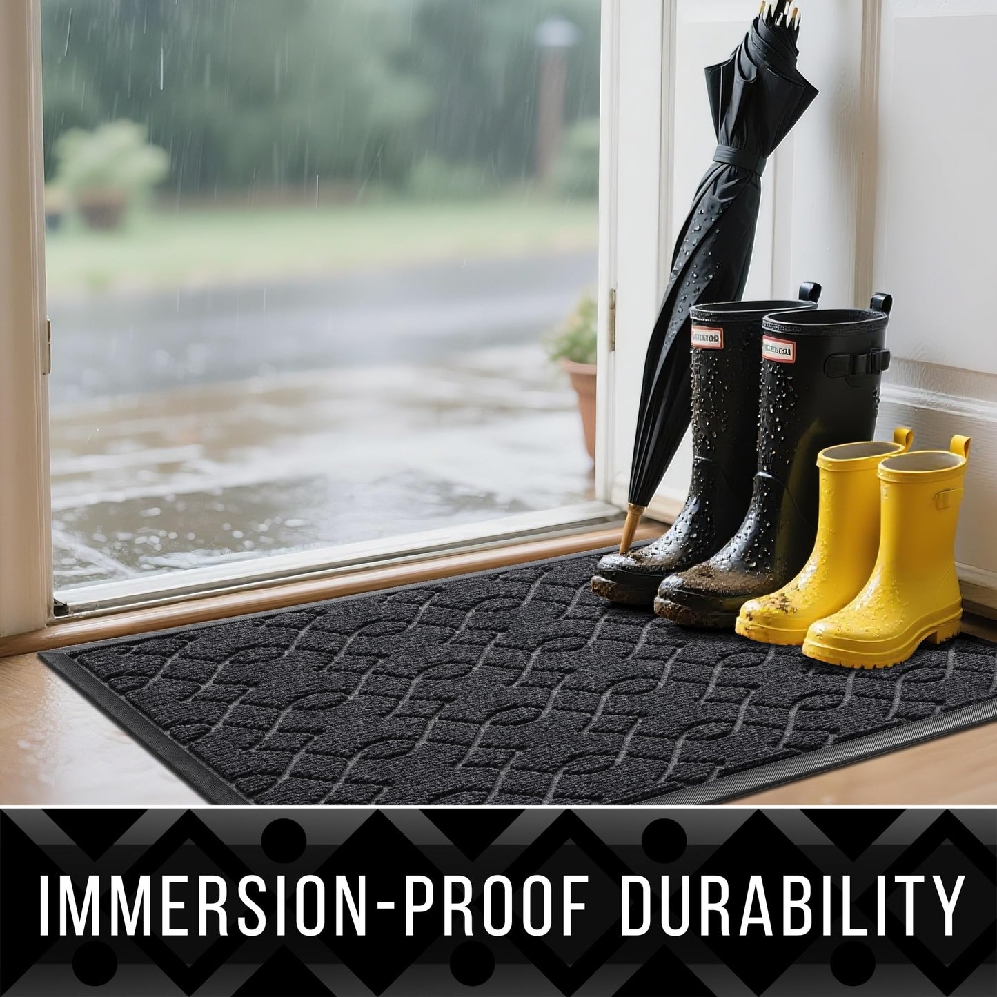 Yimobra Large Door Mat 47x32, All-Season Waterproof Doormat Outdoor Entrance, Heavy Duty Non-Slip Outside Door Mat for Garage Patio Proch Entryway Indoor, Easy Clean, Black Gray