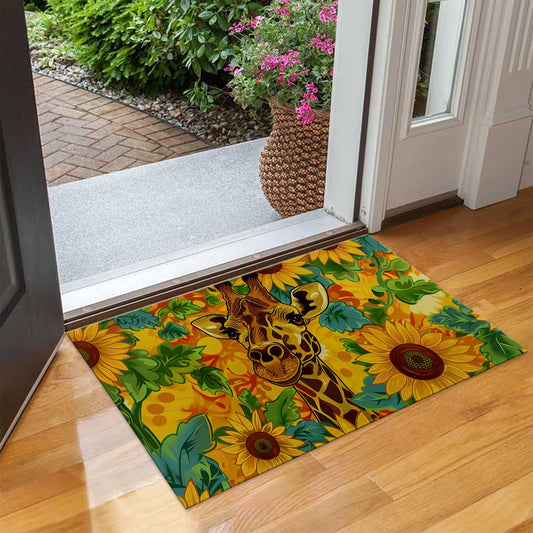 UNDAHIS Playful Giraffe Indoor Door Mat, Non Slip Vibrant Sunflowers Doormats for Living Room Kitchen, Non-Woven Fabric Welcome Mat for Entrance Office Home, Decorative Floor Rug Gifts 17x29.5in