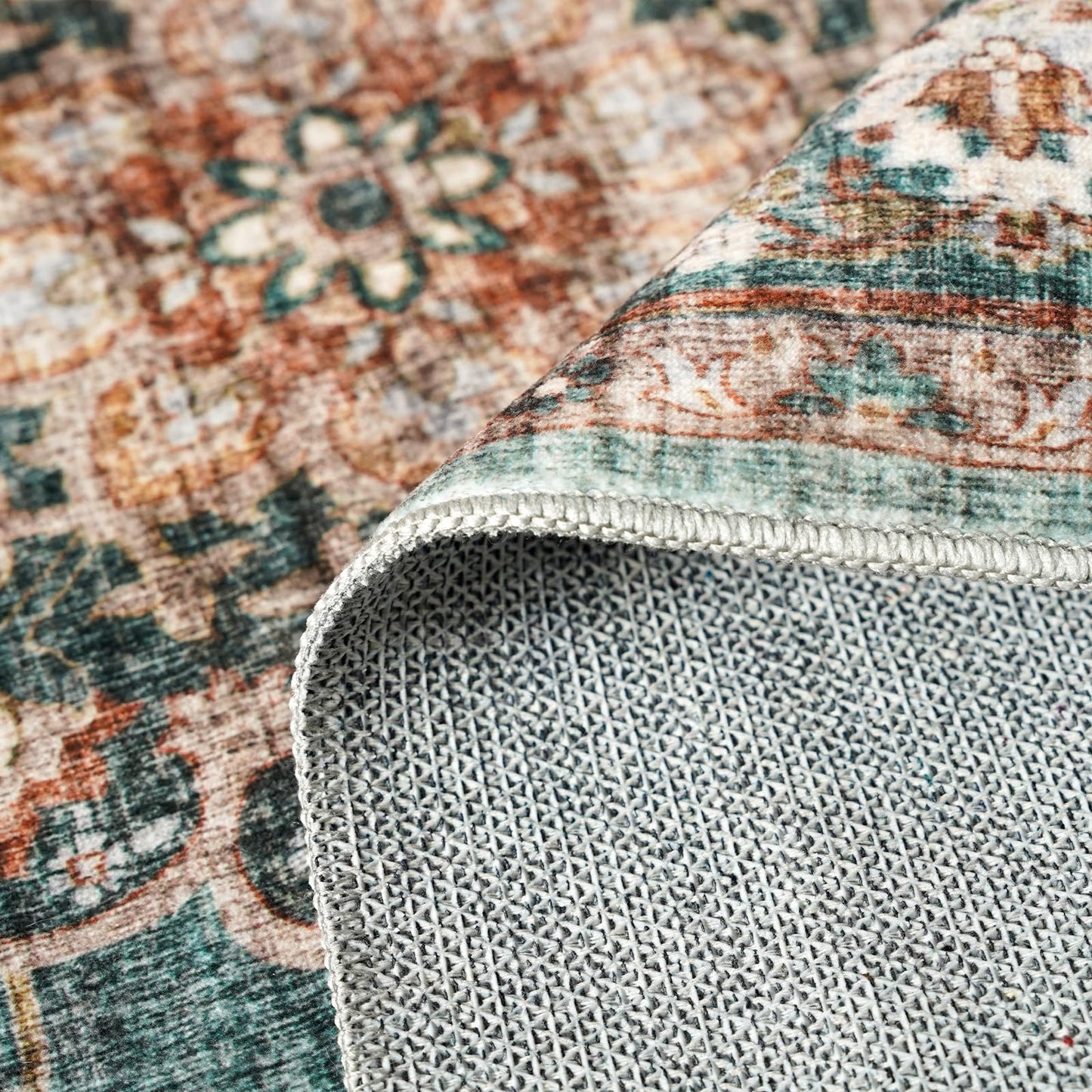 TOPRUUG Washable Oriental Area Rug - 10x14 Rugs for Living Room Soft Carpet for Bedroom Waterproof Floral Distressed Indoor Stain Resistant Non-Shedding Floor Carpets (Green, 10X14)