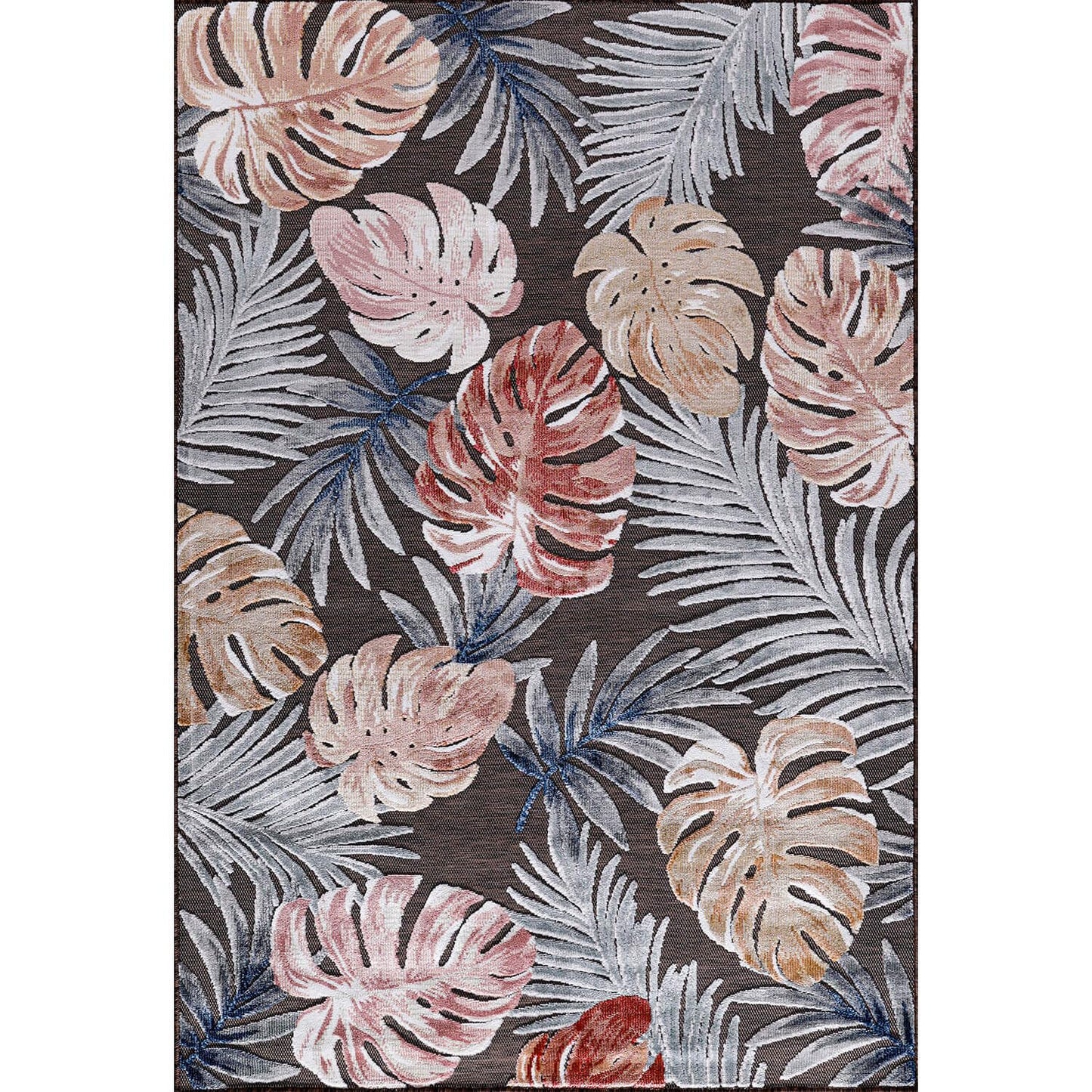CAMILSON Indoor Outdoor Rug, Brown 9’x12’ Leaf Tropical Botanical Area Rugs for Indoor and Outdoor patios, Easy-Cleaning Non-Shedding Living Room, Garden and Kitchen Washable Outside Carpet (9x12)