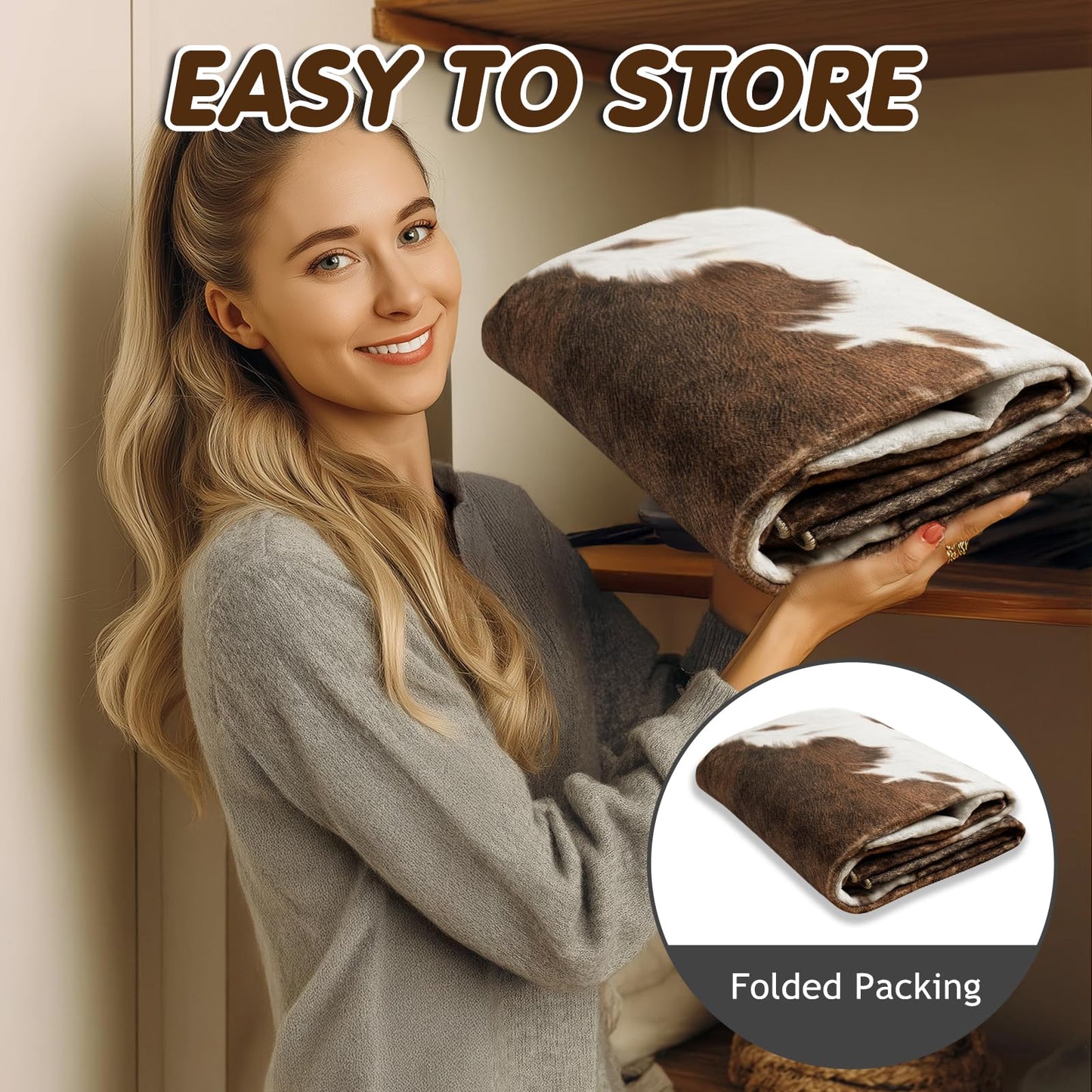plumlik Cowhide Rug Area Rugs for Living Room, 8x10 Cow Print Rug Machine Washable for Bedroom Dining Room Western Home Decor Non-Slip Low Pile Indoor Floor Carpet