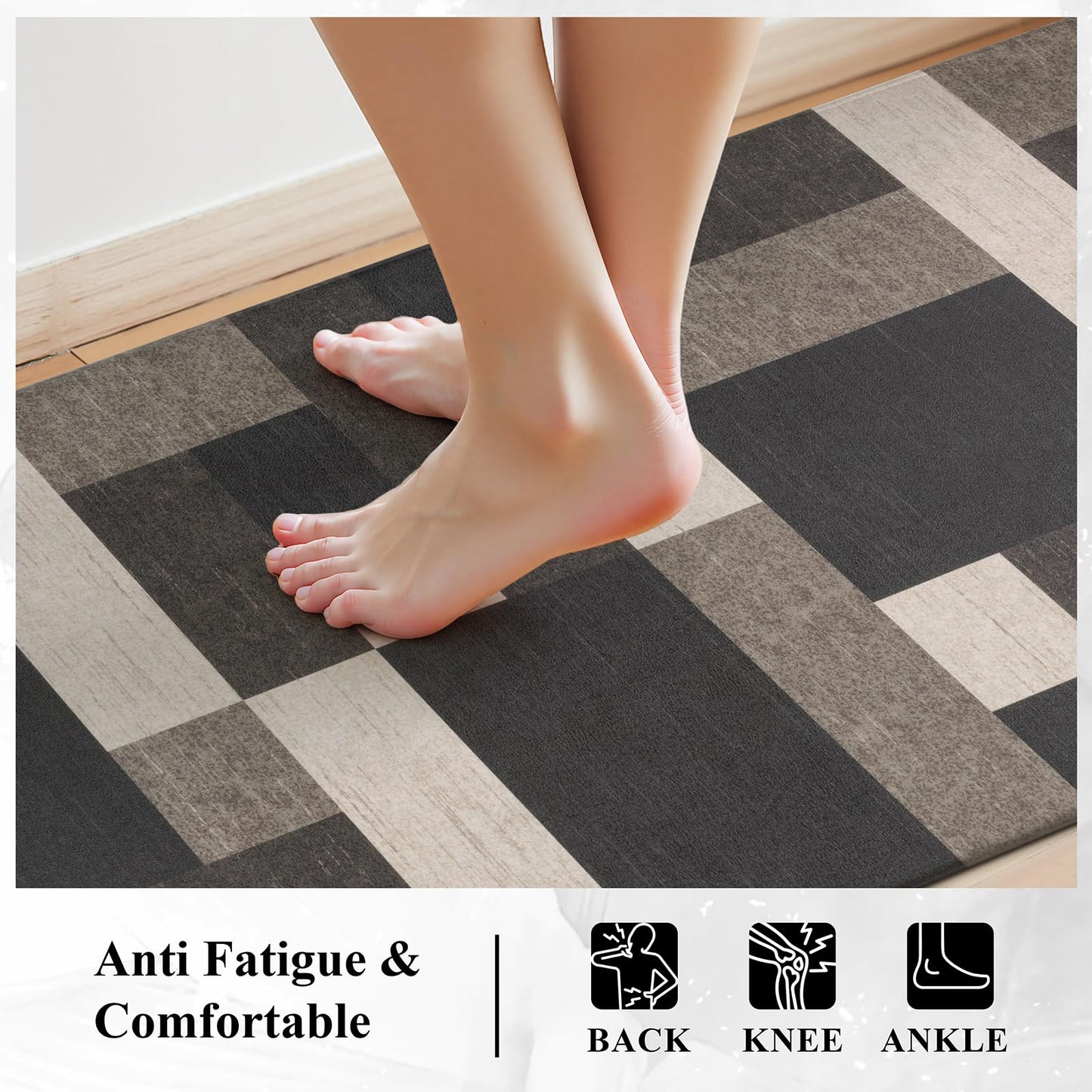 Ileading Anti Fatigue Kitchen Mat, Non Slip Cushioned Standing Floor Mat, Waterproof Kitchen Runner Rug, Farmhouse Comfort Padded Mat for Sink, Laundry, Office, Brown, 24''x71''