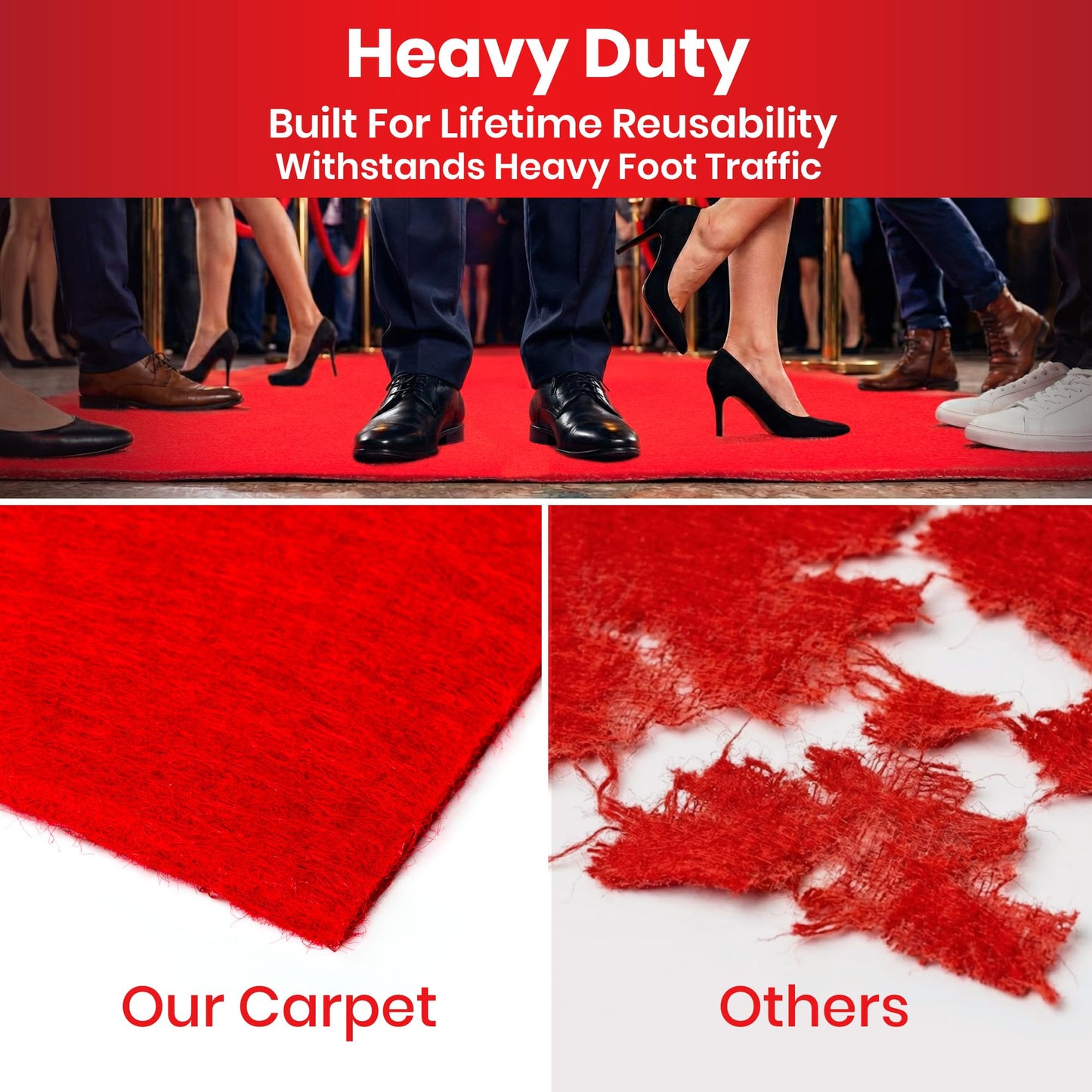 Red Carpet Runner for Party - Durable, Non Slip Red Rug - Hollywood Theme Party Decorations, Wedding Ceremony, Runway, Prom, Indoor & Outdoor Event (2.2x16.4ft)