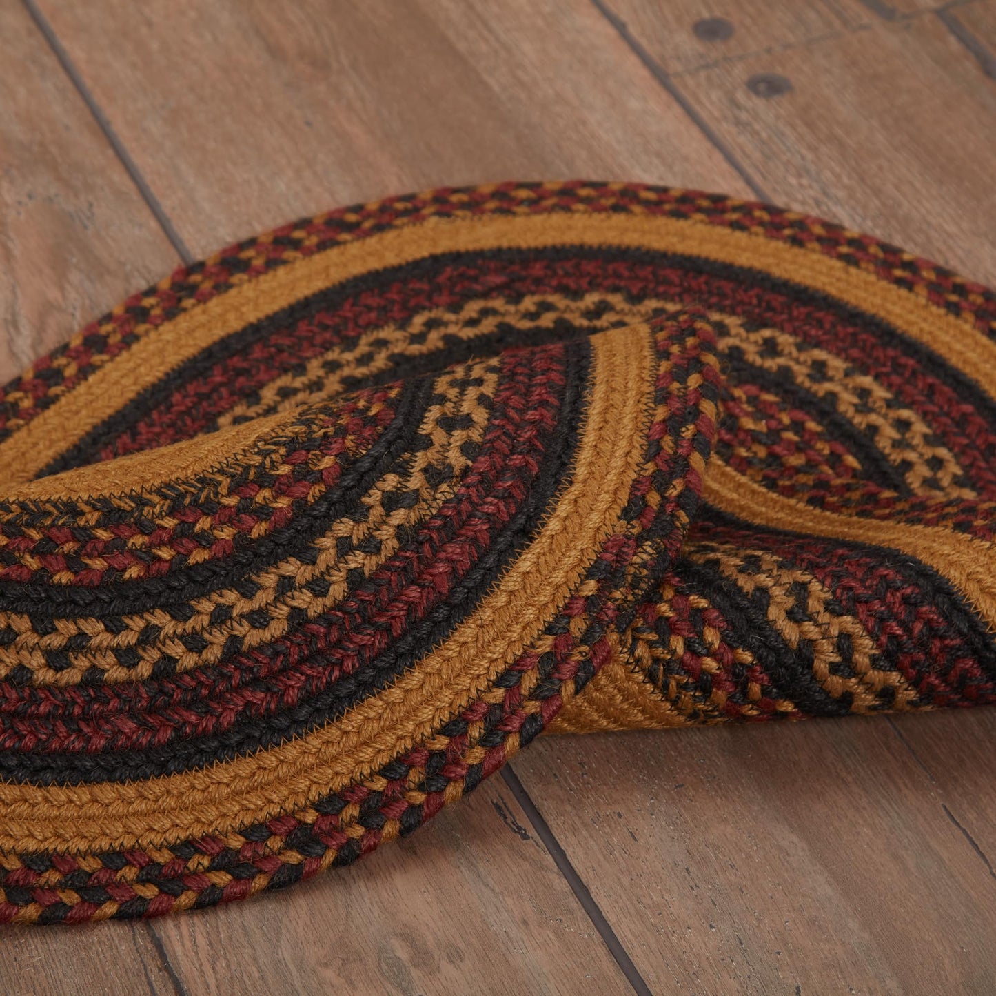 VHC Brands Heritage Farms Primitive Star and Pip Jute Yellow Stenciled Accent Rug Oval w/Pad 20"x30"