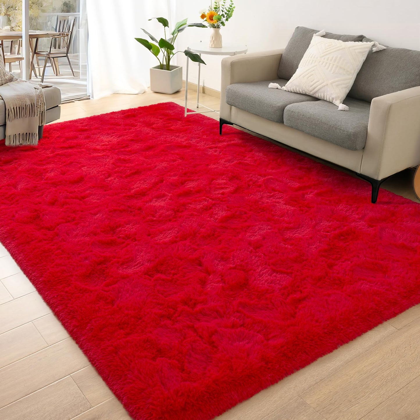 AROGAN Fluffy Rugs for Bedroom Living Room, Shag Area Rugs for Nursery Kids Girls Room, Plush Fur Rug for Playroom Dorm 3x5 Feet, Red
