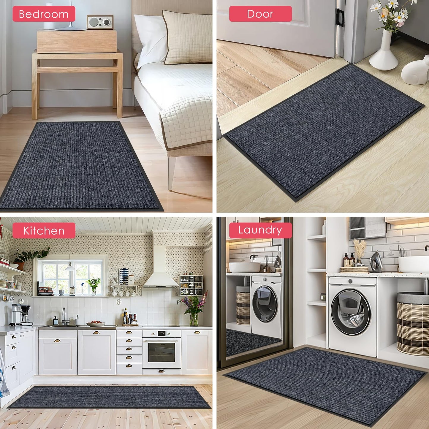 Kuyal Front Door Mat, 3'x4' Indoor Outdoor Entrance Mat, Commercial Floor Mats Inside Outside Entrance, Heavy Duty Durable Welcome Mats, Rubber Backing Non Slip Outdoor Mats for Entryway,Dark Gray