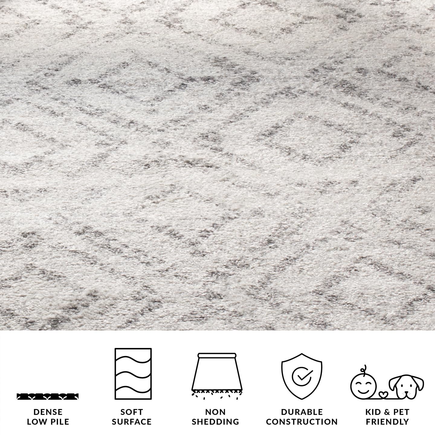 SAFAVIEH Adirondack Collection Area Rug - 8' Square, Light Grey & Grey, Modern Diamond Distressed Design, Non-Shedding & Easy Care, Ideal for High Traffic Areas in Living Room, Bedroom (ADR131C)
