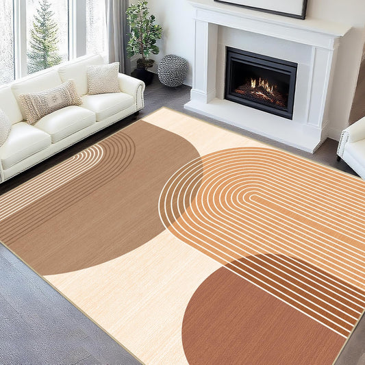 Large Area Rug 5x7 Boho Rug Living Room Bohemian Rugs Machine Washable Modern Geometric Rug Non Slip Printed Low Pile Indoor Floor Carpet for Dining Room Bedroom Office,Orange