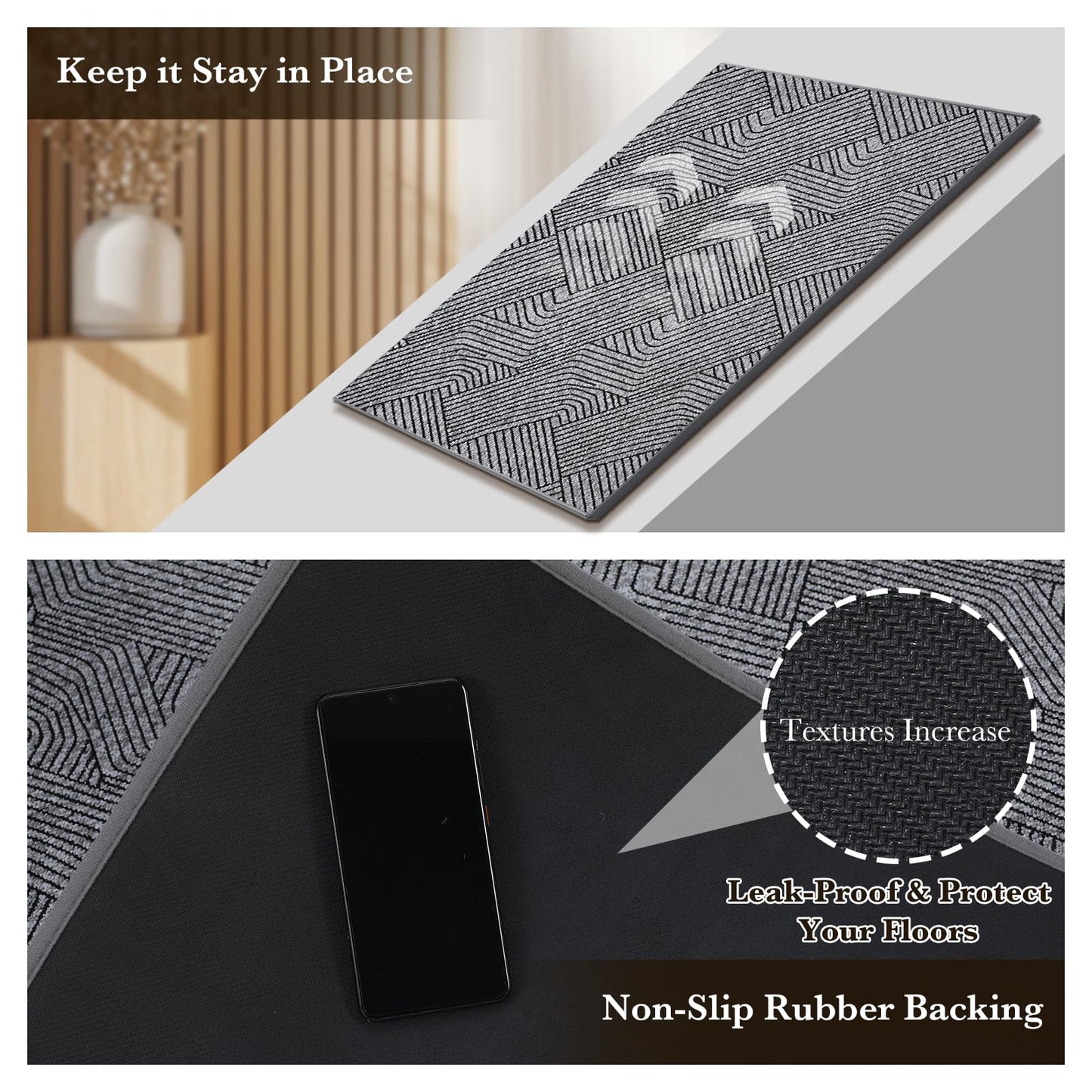 Naoloture Indoor Door Mat 24"x36", Low-Profile Welcome Front Door Mat Indoor Entrance, Non Slip Rubber Backing Inside Doormat Washable Entryway Dirt Resistant & Absorbent 2x3 Entry Mat, Light-Gray