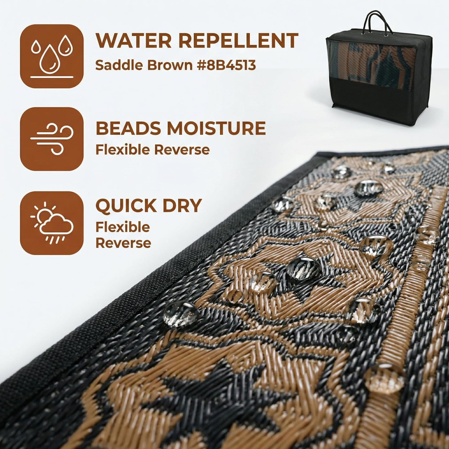 Haoyunll Outdoor Rug Geometric Black Brown 9x12 Waterproof, Extra Large Reversible Plastic Straw Outdoor Patio Rug 0.13" Thick for Backyard, Patio