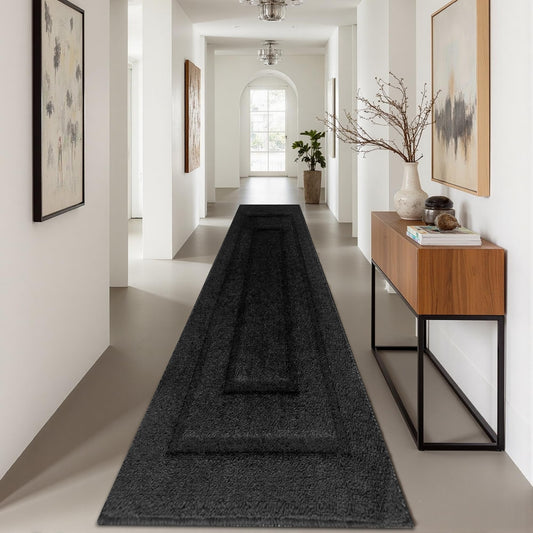 2'7" x 8' Washable Runner Rug for Hallway, Non Slip Low-Pile Kitchen Rug, Durable Soft Floor Carpet Runners for Entryway, Bedroom, Bathroom, Laundry Room, Solid Black 2' x 8' 2 x 8 ft