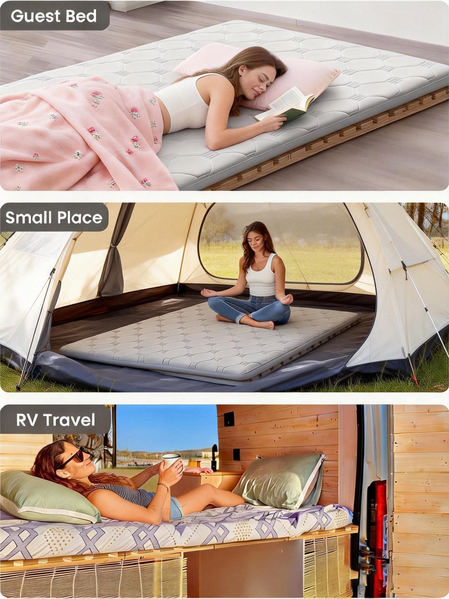 XIJIXILI Floor Bed Frame Japanese Floor Bed Foldable Pallet Moisture-Proof Frame Wooden Floor Platform Guest Tatami Mat