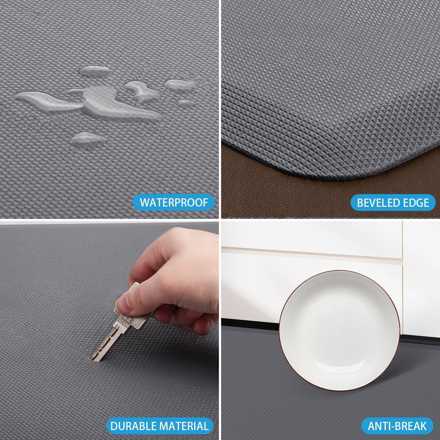 HappyTrends Kitchen Mat Cushioned Anti-Fatigue Rug Non-Slip Kitchen Rugs Stain Resistant Ergonomic Comfort Mat for Floor, Office, Sink, Laundry (17.3"x 60", Grey)