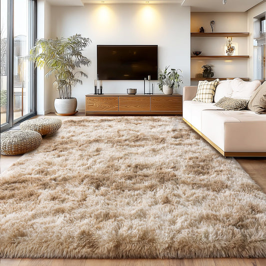 Upgrade Non-Slip Plush Rugs for Living Room, Soft Shaggy Carpets for Living Room, Fuzzy Rugs for Kids' Room, Perfect Decor for Modern Home Tie Dye Camel 6x9 Feet