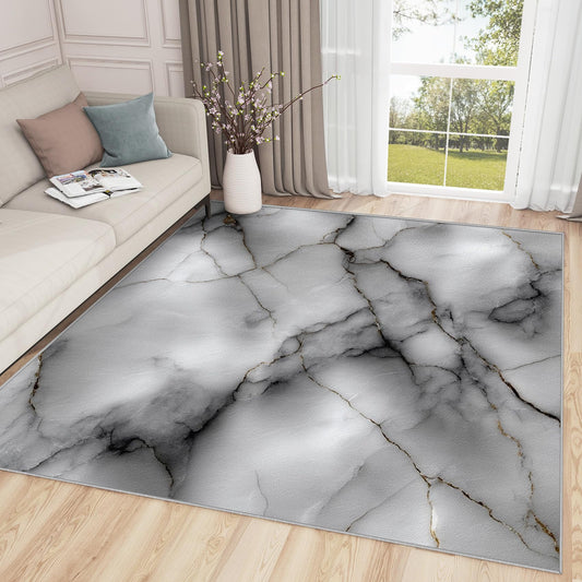 Aquailis Marble Rugs for Bedroom - Abstract Agate Rug, 3x4 Rug, Modern Luxury Area Rug, Contemporary Washable Non Slip Rugs, White and Black Carpet - Home Decor, Marble Gifts for Home