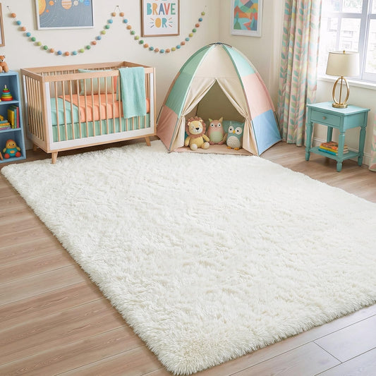 Jelymark Super Soft Shaggy Rug for Bedroom, 3x5 Feet Fluffy Carpet for Living Room, Fuzzy Indoor Plush Area Rug for Home Decor, Furry Floor Rugs for Dorm, Kids Nursery Rug for Girls, Cream White