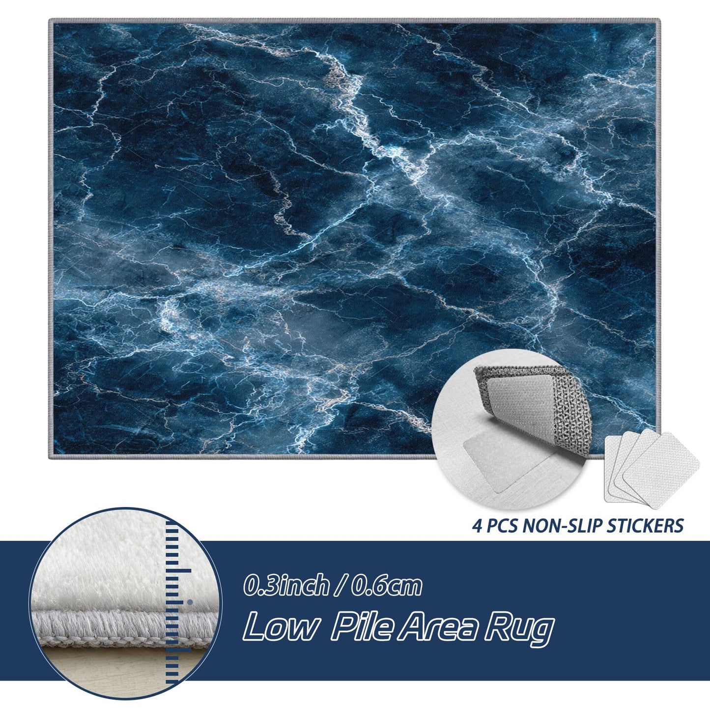 Aquailis Marble Rugs for Bedroom - Blue Marble Rug, 3x4 Rug, Modern Abstract Area Rug, Abstract Luxury Washable Non Slip Rugs, Contemporary Carpet - Home Decor, Modern Gifts for Men