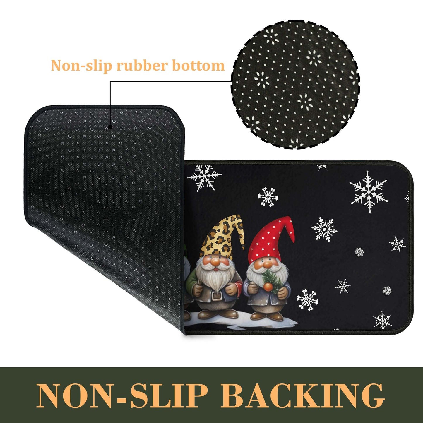 OUXIOAZ Buffalo Plaid Tree Gnomes Black Merry Christmas Kitchen Rugs Set of 2, Winter Holiday Party Low-Profile Floor Mat Decorations for Home Kitchen 17"x47"+17"x30"