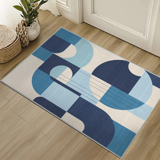 Snapjet 2x3 Blue and White Geometric Rug for Bathroom Entryway Abstract Modern Area Rug Machine Washable Mat Non-Slip Small Carpet for Bedroom Kitchen Indoor