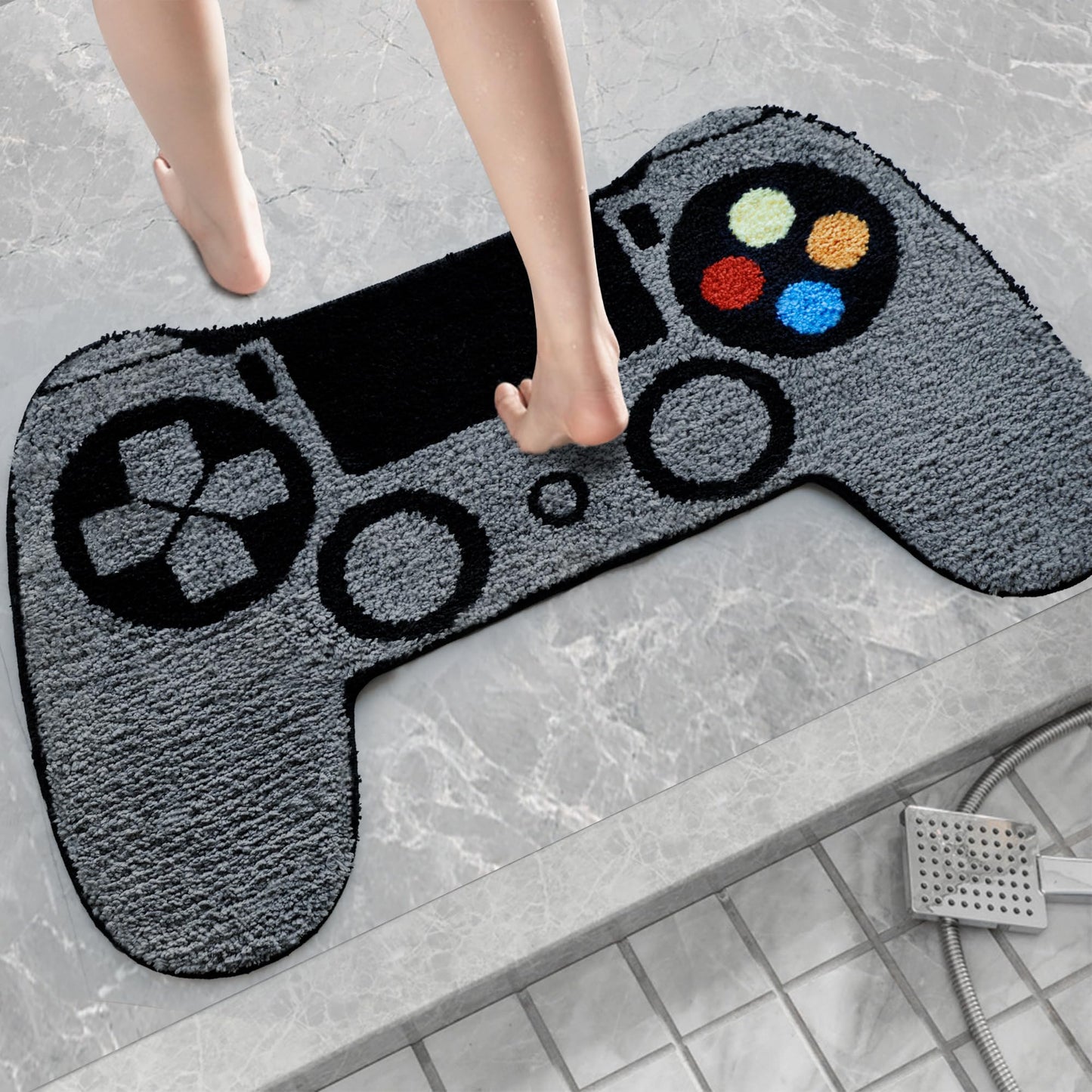 Isyorefam Black Games Console Tufted Rug, Funny Gaming Mat Gamepad Rugs, Game Controller Shaped Home Décor Carpet, Cool Gamer Non-Slip Washable Soft Absorbent 20"x32" Area Rug