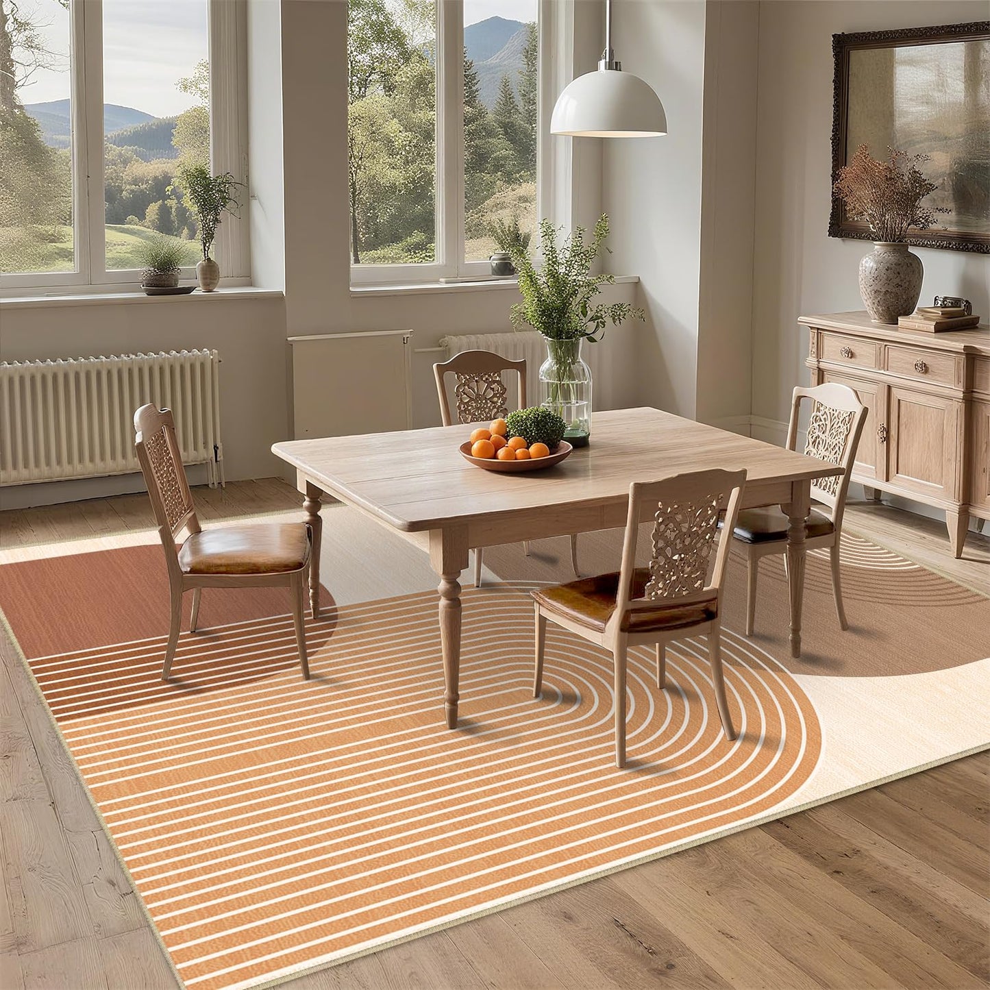 Large Area Rug 5x7 Boho Rug Living Room Bohemian Rugs Machine Washable Modern Geometric Rug Non Slip Printed Low Pile Indoor Floor Carpet for Dining Room Bedroom Office,Orange