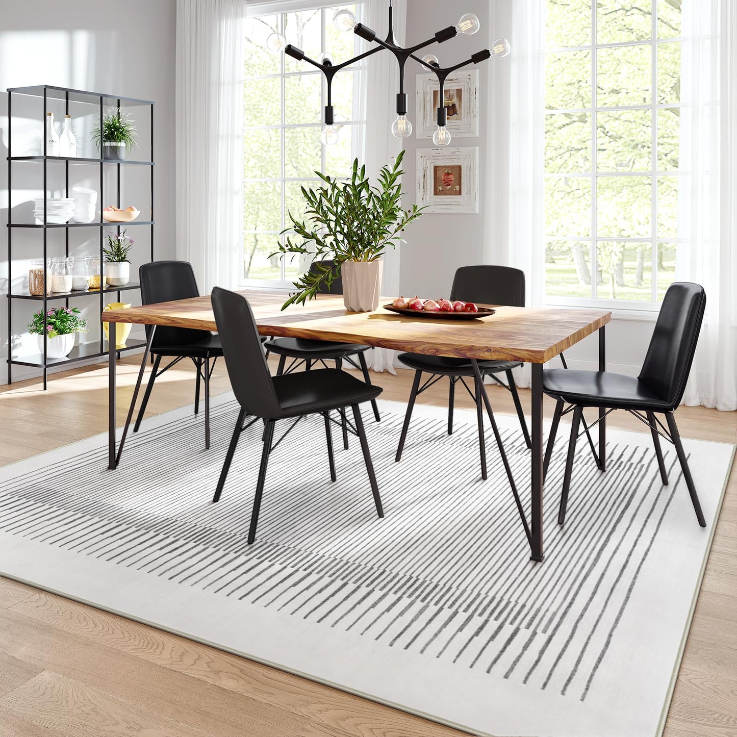 Wonnitar Striped 9x12 Rugs for Living Room, Non-Slip Soft Grey Berber Stripe Bedroom Rug, Low Pile Minimalist Floor Carpet for Dining Room Living Room Department (Grey,9' x 12')