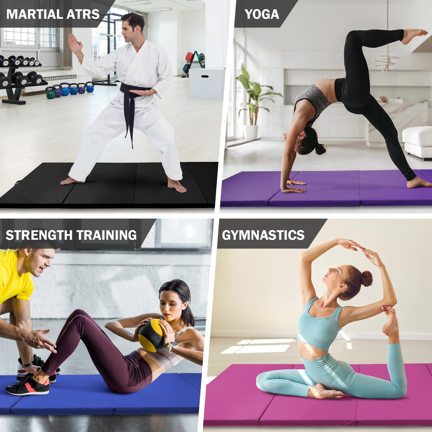 Fitvids Gymnastics Mat, 4'x8'x2" Thick Folding Home Gym Exercise Mat with Tear-Resistant PU Leather and Handles, Workout Mat for Yoga Pilates Tumbling Stretching MMA Core Workouts Wrestling