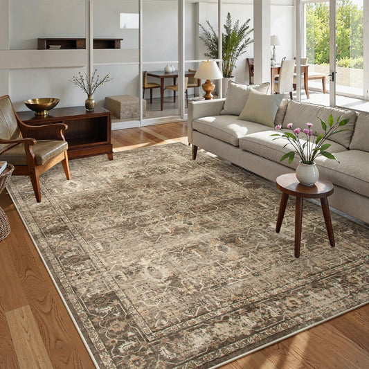 Lahome Margot Vintage 5x7 Washable Brown Rugs for Living Room Bedroom, Soft Dining Room Rugs for Under Table, Non Slip Indoor Throw Carpet for Entryway Kitchen Office (5x7ft,Brown)