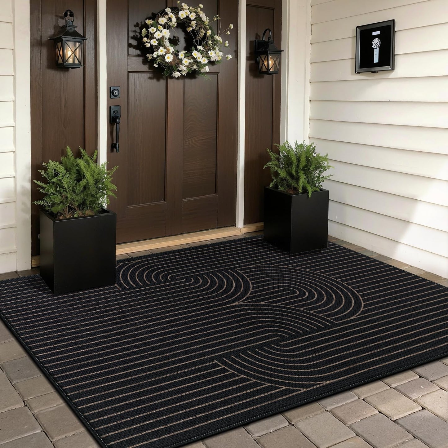 Tangsoo Easy Jute 3x5 Outdoor Rug for Living Room,Black Washable Non Slip Ultra Thin Indoor Outside Area Rug,Boho Farmhouse Geometric Throw Carpet for Front Porch Patio Entryway Balcony Patio