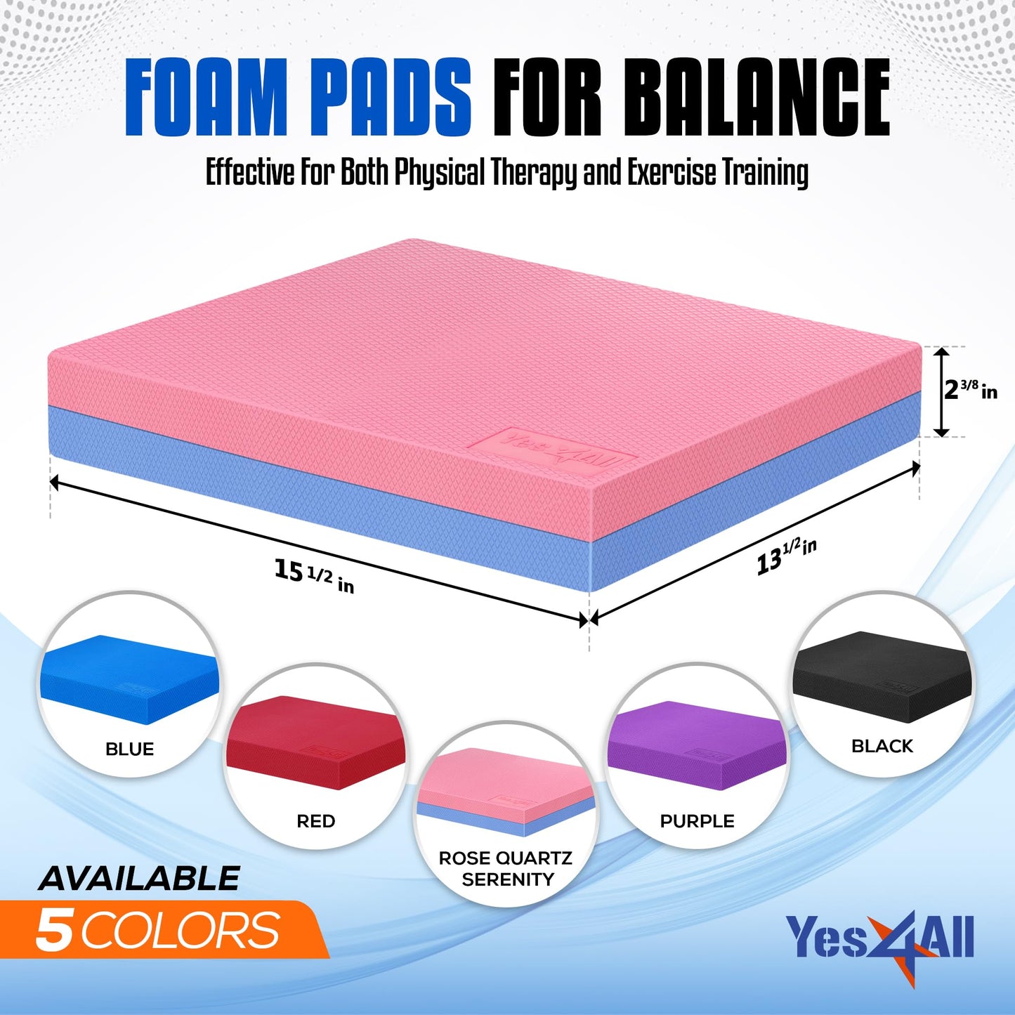 Yes4All Foam Balance Pad, Non-Slip Foam Mat for Yoga & Strength Training, Exercise Knee Pad for Floor Workouts, Soft Cushion for Balance Training - Rose Quartz/Serenity, L