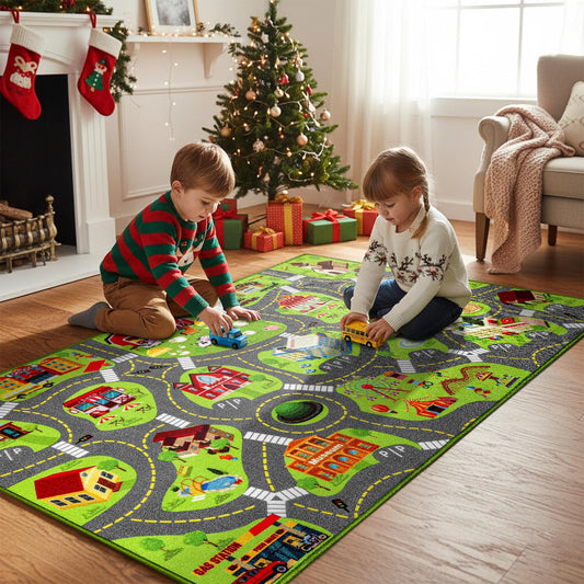 Kids Rug for Playroom, 60"X36" Car Rug Play Mat, Town City Road Map for Boys to Play with Cars Trucks, Non-Slip Car Carpet for Classroom Nursery Bedroom, Machine Washable (City Map, 60"X36")