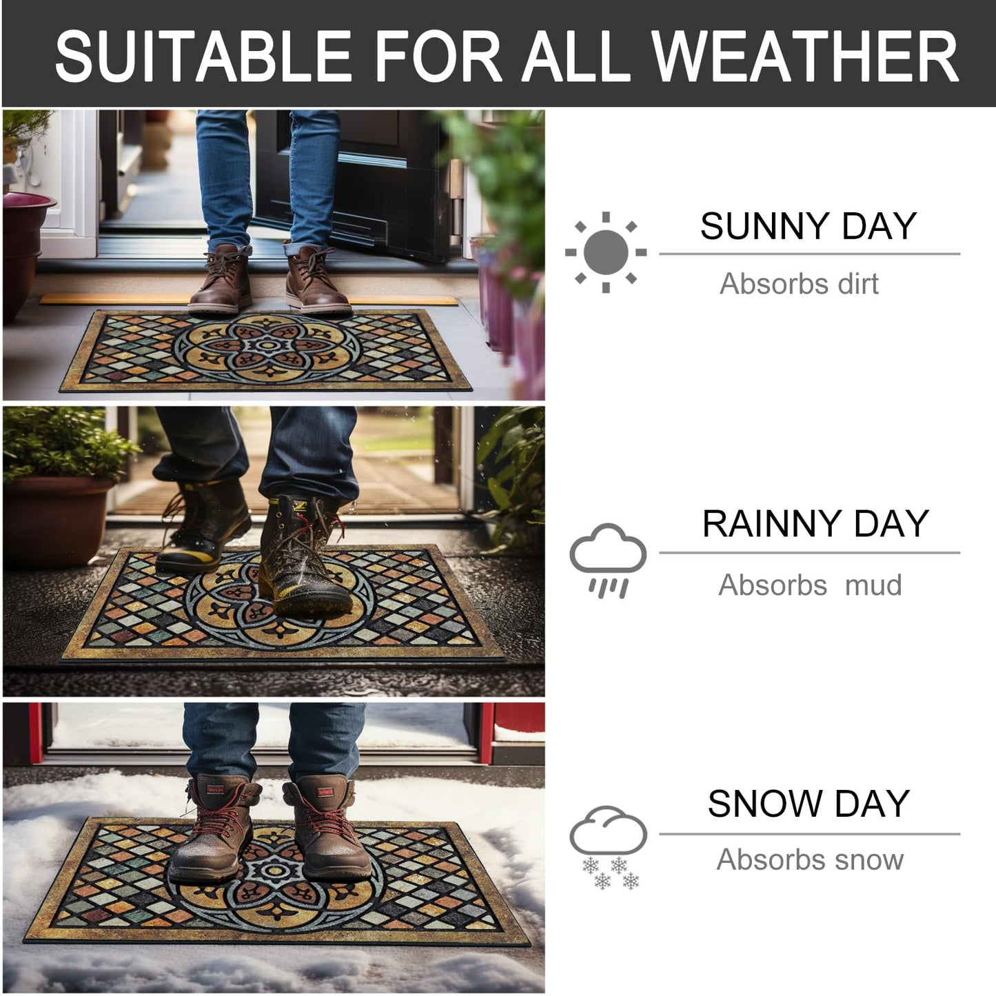 CHICHIC Welcome Door Mat 18 x 30 Inch Front Doormat Outdoors for Home Entrance Outdoors Mat for Outside Entry Way Doormat Entry Rugs, Heavy Duty Non Slip Rubber Back Low Profile, Petal