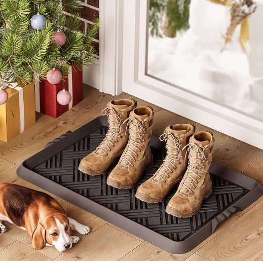 LFCONNECT Rubber Boot Tray, Shoe Trays for Entryway, Versatile Boot Mat Tray with Raised Edge, 27.5"x16" Rubber Mat for Shoe Organizer Indoor/Outdoor Use