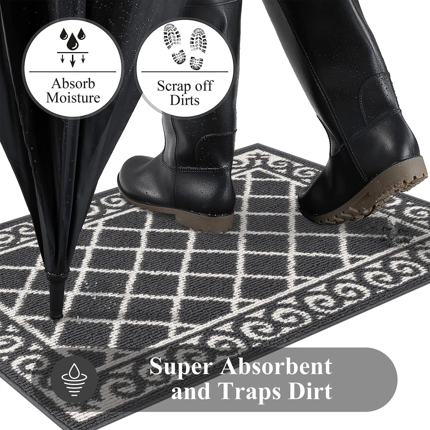 HEBE Indoor Door Mat 24"x36" Non Slip, Washable Welcome Mats for Front Door Entrance, Low Profile Dirt Trapper Doormat Entry Carpet for Entryway, Kitchen, Bathroom