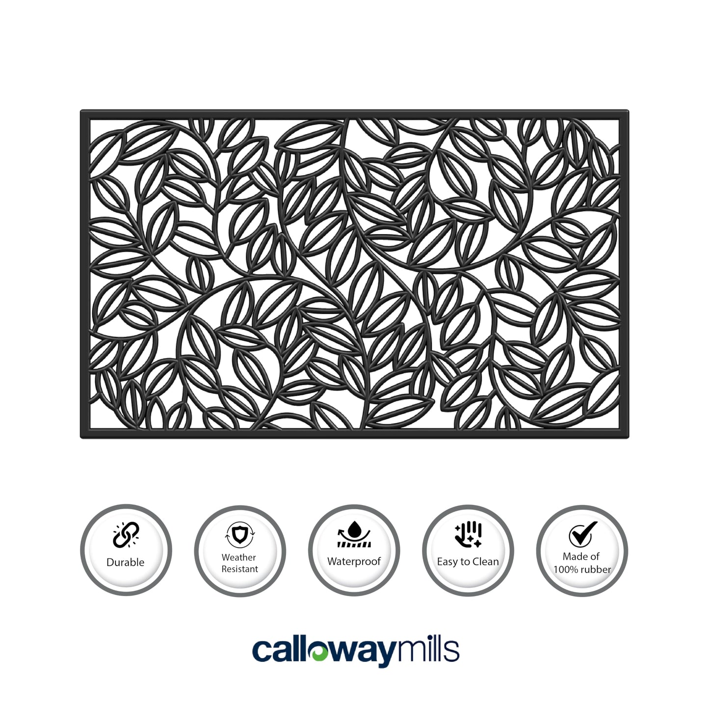 Calloway Mills AZ103751830 Lilac Vine Rubber Doormat, 18" x 30", Black