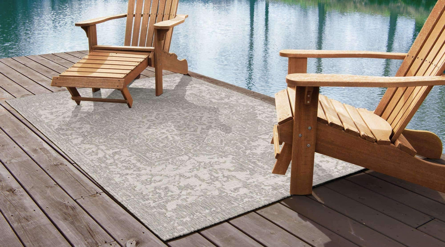 Unique Loom Outdoor Collection Area Rug - Dubai (3' 3" x 5' 3" Rectangle, Gray/ Ivory)