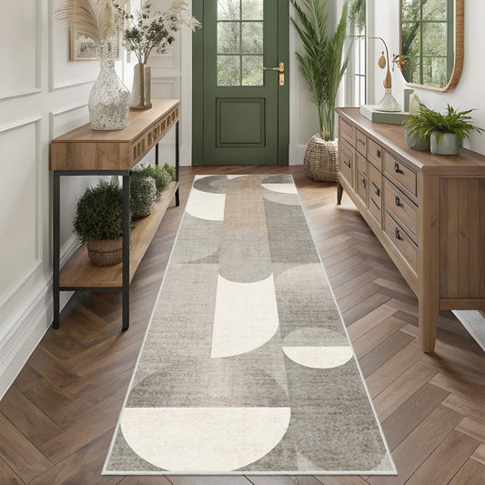 Castage Beige Runner Rug 2x8 Floral Washable Rug Runners for Hallway Kitchen,Long Modern Geometric Rugs for Bedroom Entryway Bathroom,Non Slip Floor Carpet