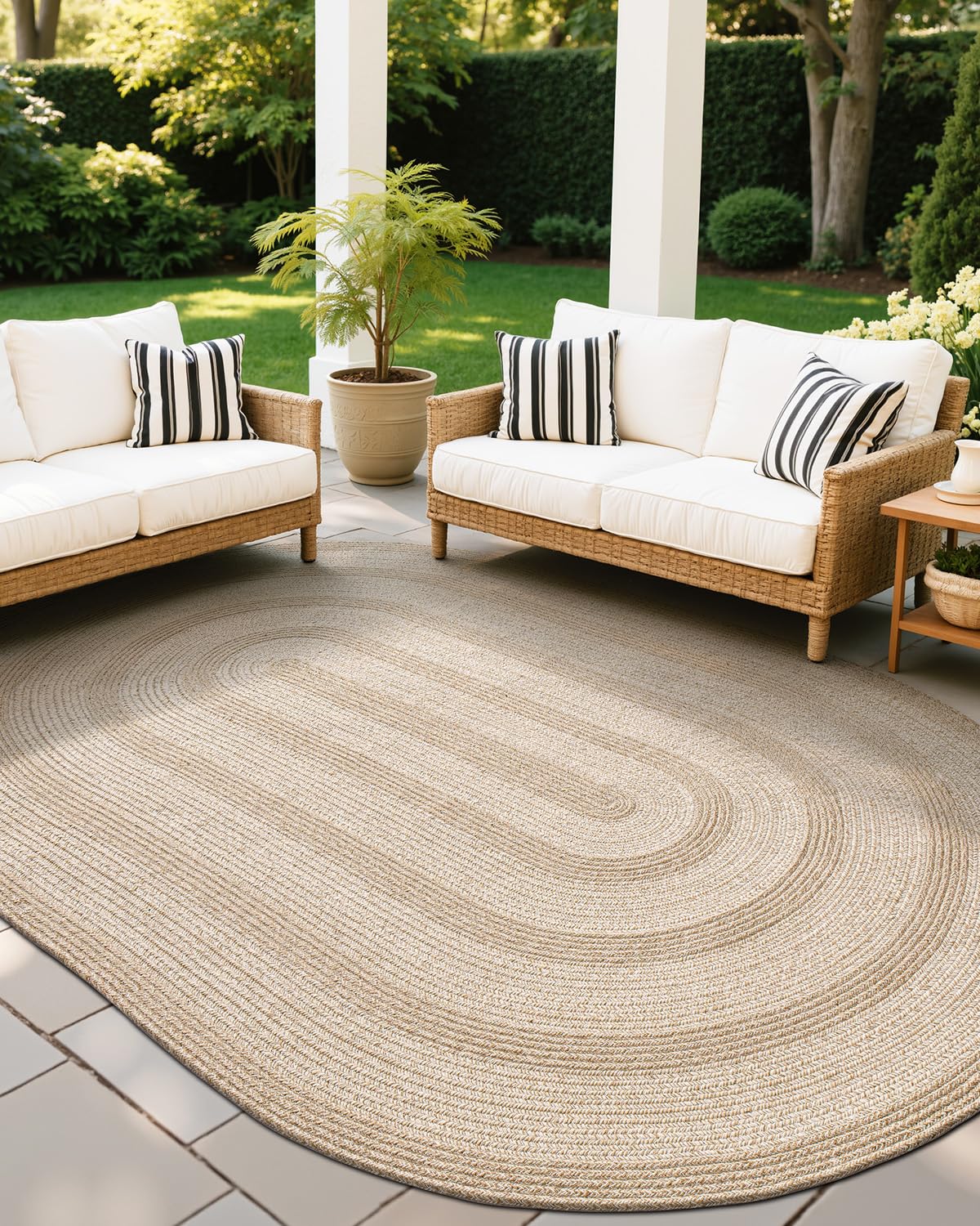 LUMI Jute Area Rug 5x8 Oval for Living Room, Natural Braided Woven Rugs Non Slip, Neutral Carpets No Shedding, Durable for High Traffic, Dining Room, Indoor, Outdoor, Patio