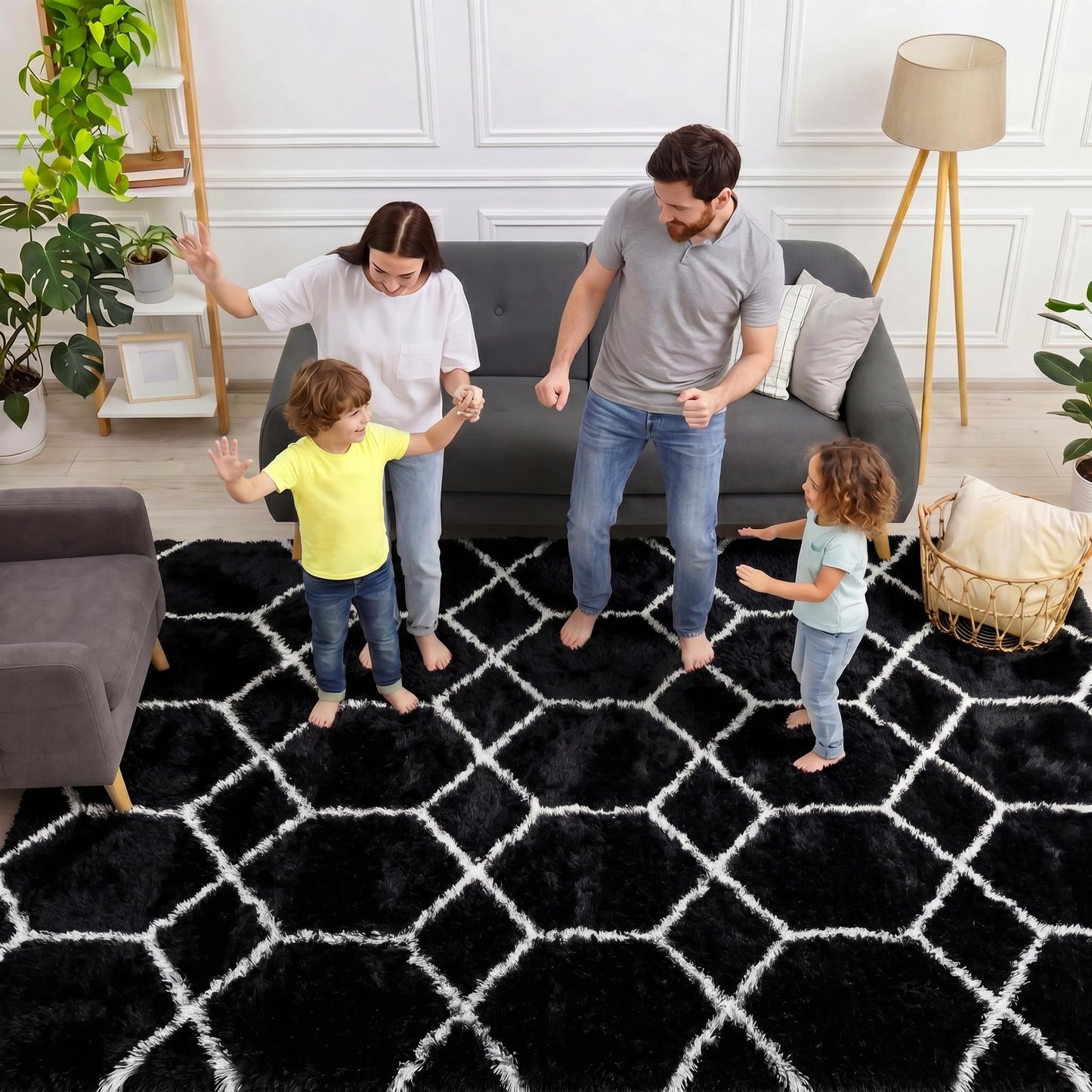 ONASAR 5x7 Area Rugs for Living Room Bedroom, Fluffy Black and White Rug, Geometric Boho Soft Plush Shaggy Floor Carpet Mat for Nursery Kids Girls Boys Teen Dorm Home Decor Aesthetic