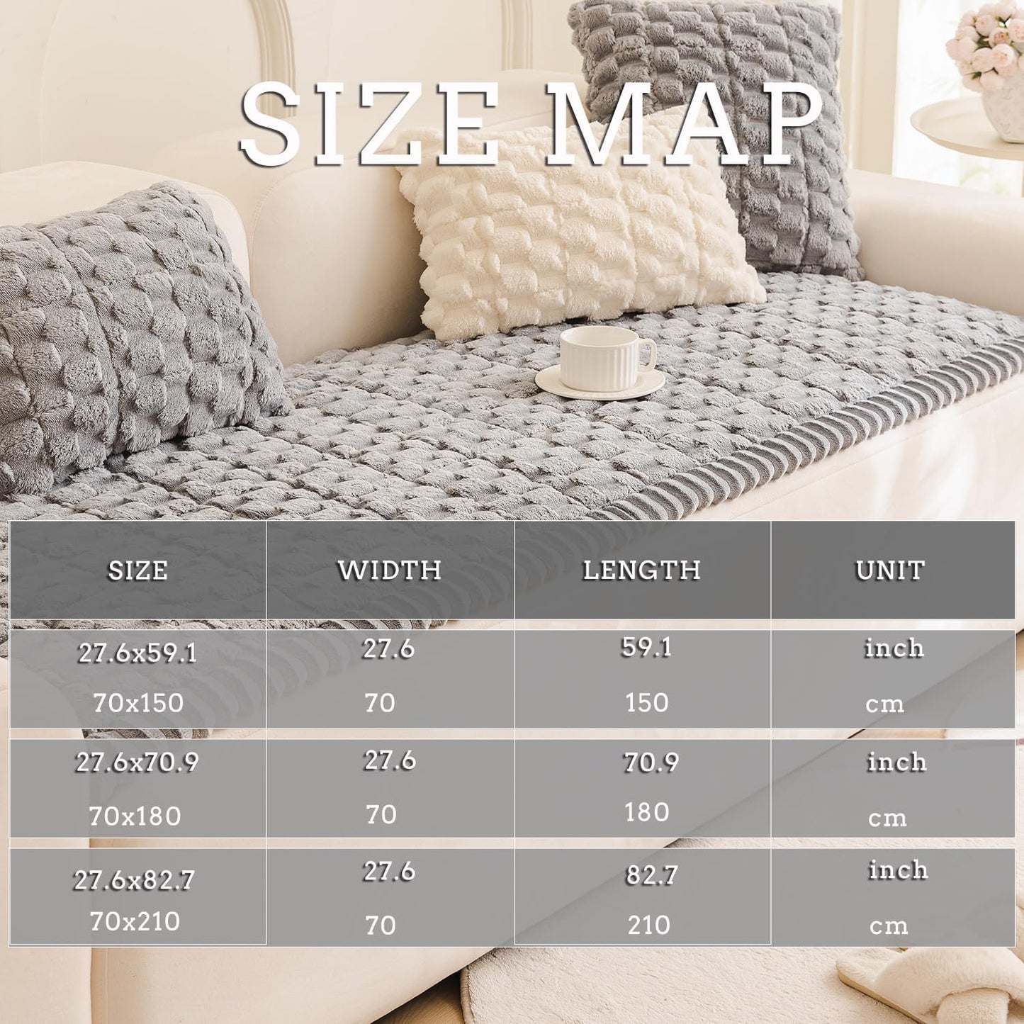 Tiwwie Couch Cover for Dogs Fuzzy Sofa Covers for Pet, Geometric Jacquard Coral Pet-Friendly Washable Non-Slip Sofas Slipcover Cushion Protector Pets Mat Dog Bed Mats Dim Gray 27.6”x 59.06”