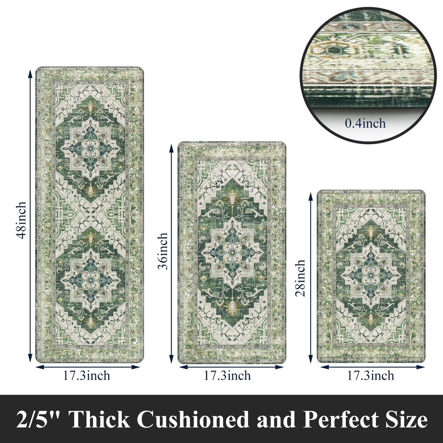 MJIAHOMDEC Cushioned Kitchen Rug Sets 3 Piece Anti Fatigue Mats for Floor Non Slip Waterproof Comfort Standing Mat Runner for Home Office, Sink, Laundry