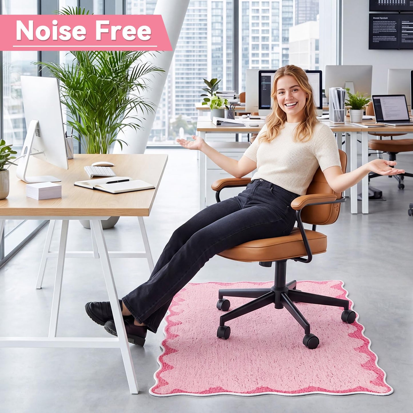 Breling Office Chair Mat for Hardwood Floor & Tile Floor, 36" x 48" Large Anti-Slip Floors Protector, Under Desk Gaming Rug for Rolling Computer Chair for Office Home(Scallop Edge,Pink)